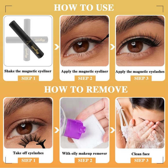 Magnetic Eyelashes/Faux Mink Short Cat Eye Natural Looking with Eyeliner, Vegan - Picture 7 of 8